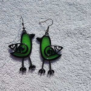 Vibrant Green Bird Earrings